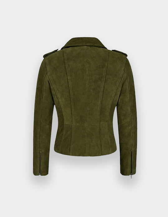 Women's Biker Leather Jacket Dark Brown Suede Classic Fashion Casual Jacket, Chaqueta de ante en marrón oscuro